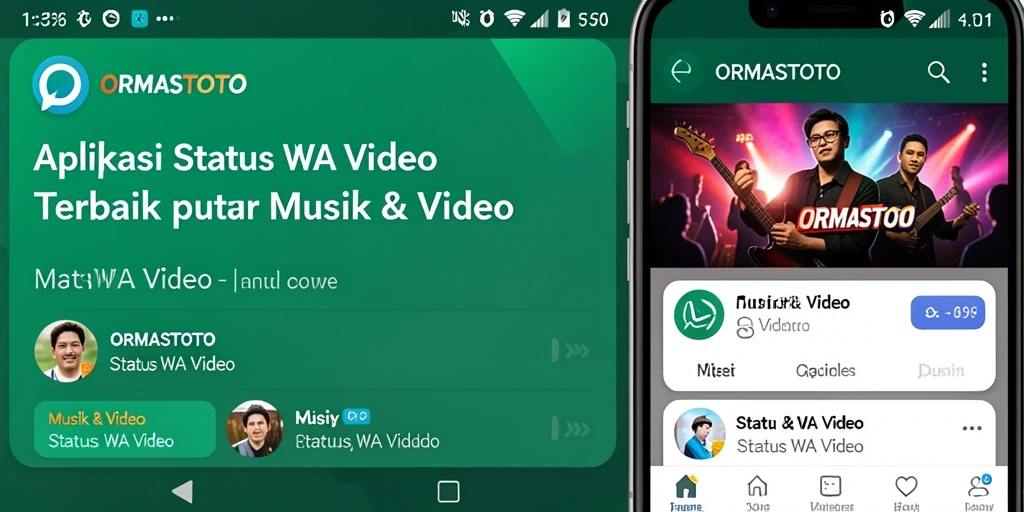 Antarmuka aplikasi ORMASTOTO menampilkan berbagai pilihan video status menarik.