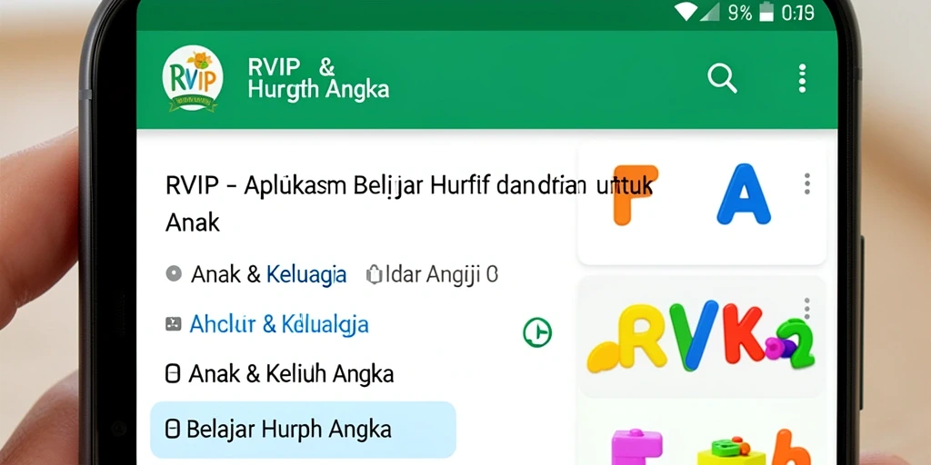 Antarmuka utama aplikasi RVIP untuk belajar huruf dan angka.